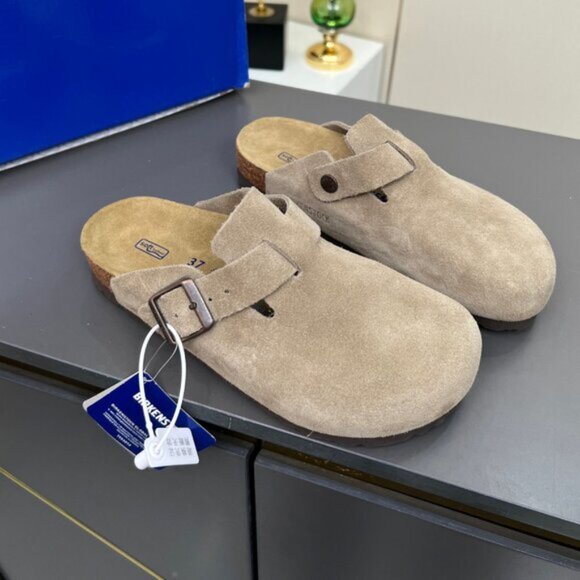 Birkenstock Boston taupe suede mule clogs - Picture 1 of 9